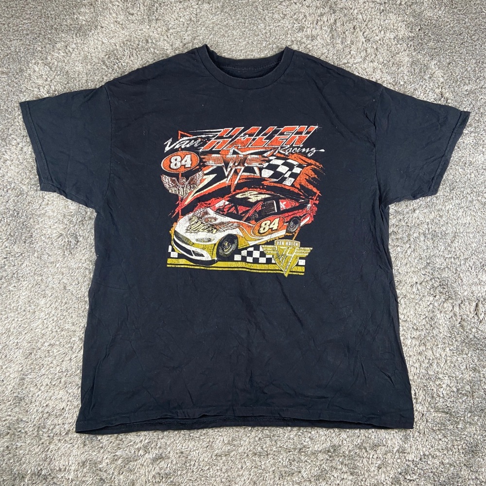 Van Halen Racing Shirt Men L Black Graphic 84 Rock Band Concert Short Sleeve Tee